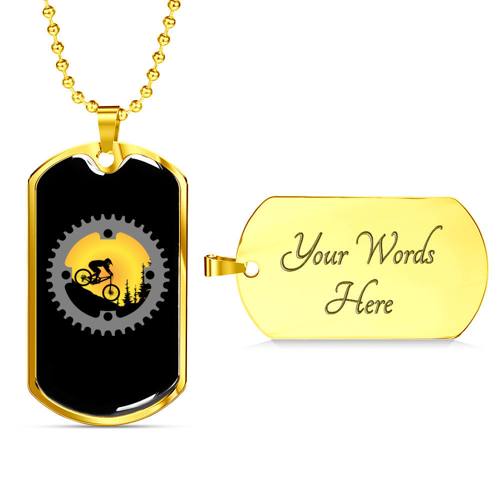 Mountain Bike Chain Ring Cycling Necklace Stainless Steel Or 18k Gold Dog Tag 24 75$